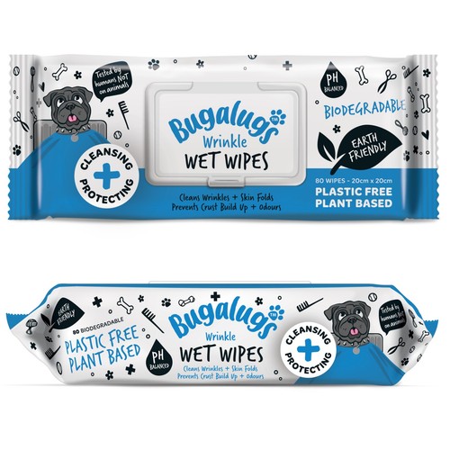 Bugalugs wrinkle dog wipes - wipes, for